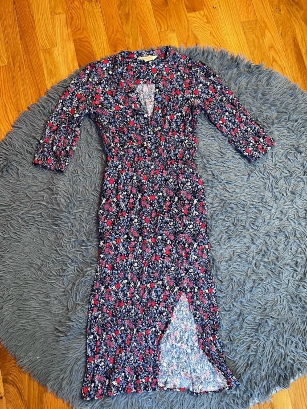 Mauvette Ditsy Floral Tea Midi Dress Front Slit Size S
